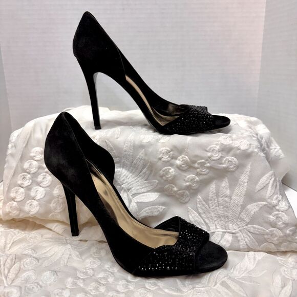 Coach Black Sz 8 L Stiletto Lytton Suede/Sparkly Party Glam Heel - Picture 7 of 13